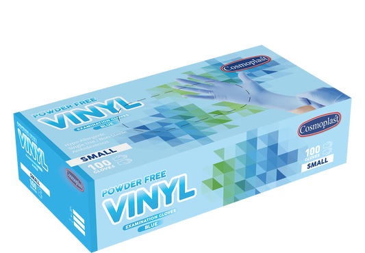 Cosmoplast Hygiene Blue Powder-free Vinyl Gloves Small 10 Packs x 100 Pcs