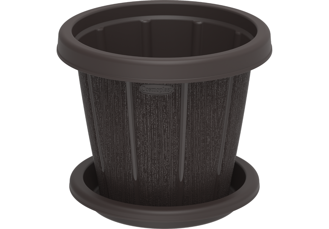 Cosmoplast UAE Cedargrain 14" Flowerpot with Tray