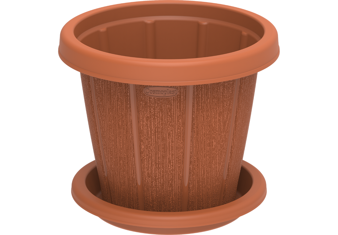 Cosmoplast UAE Cedargrain 14" Flowerpot with Tray