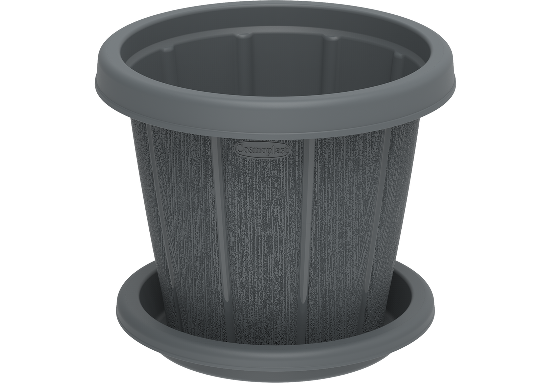 Cosmoplast UAE Cedargrain 14" Flowerpot with Tray